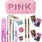 14Ps Black Pink Theme Pen Pencil Keychain Badge For Girls Designer Stationeries With Cute Black Pink Fur Cotton Stationery Pouch