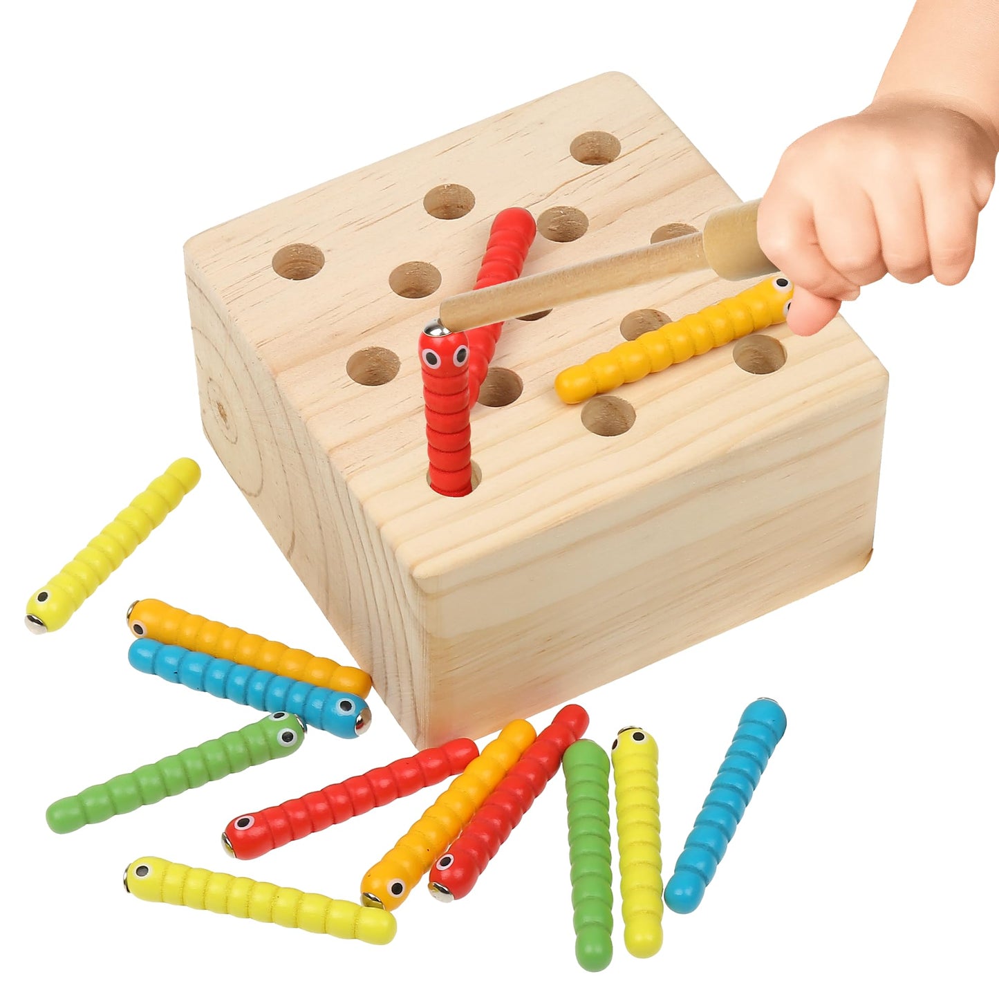 Boxiki Kids Wooden Montessori Toys For Babies, Toddlers & Kids, Fine Motor Skills, Magnetic Worm Game For 3 Years Old