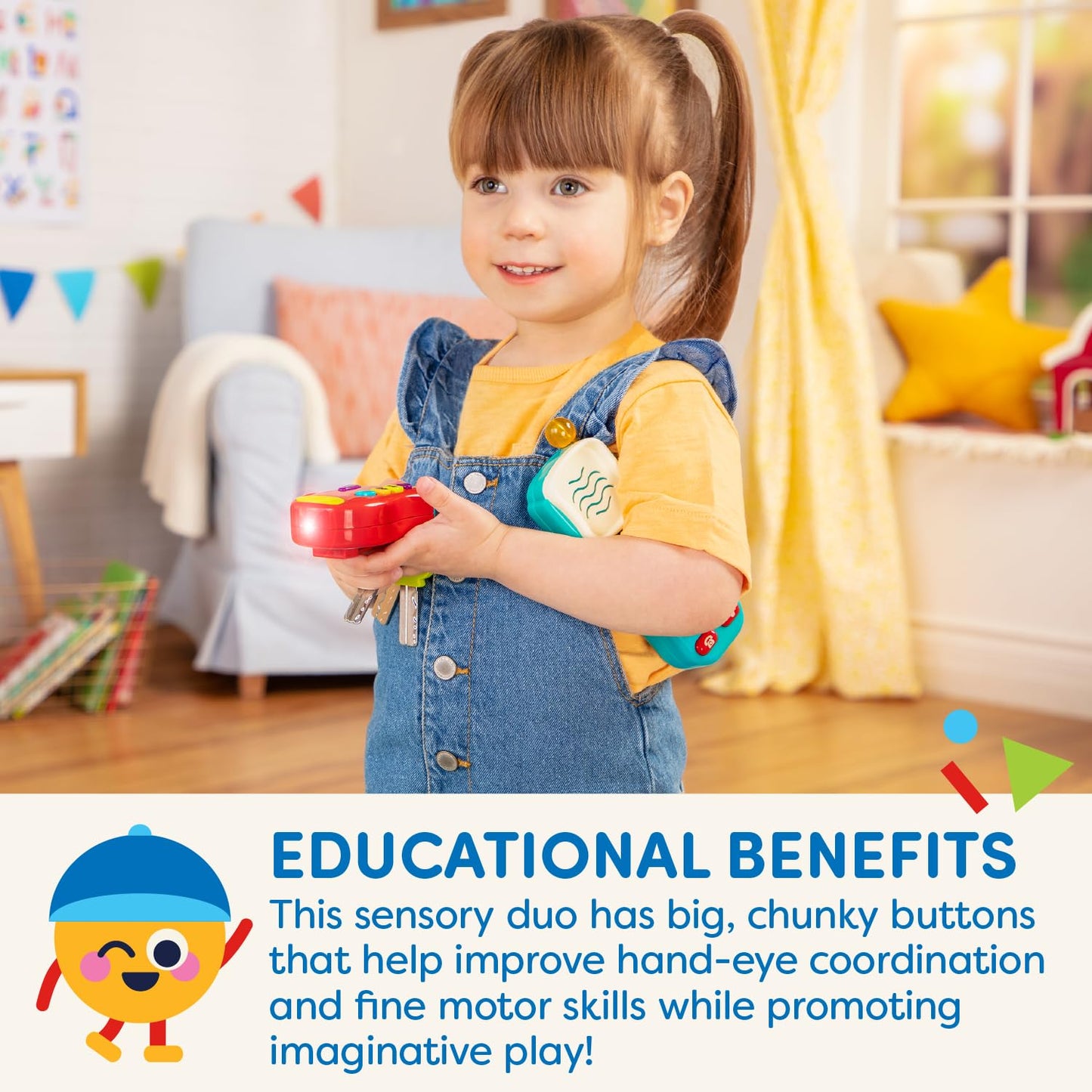 Battat Sensory Toys Pretend Phone & Keychain, Light-Up Toddler Toy, Assorted Colors, Model BT4629Z