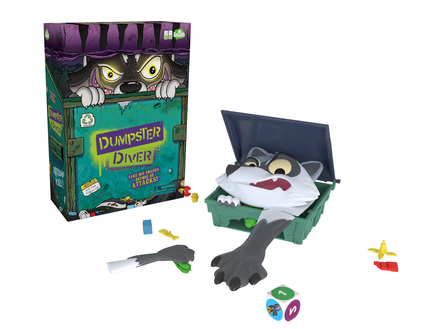 Goliath Dumpster Diver Game - Fun Raccoon Snack Challenge - Medium Size, Multi Color, Ages 4+, 2-4 Players, Model 922961