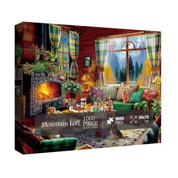 Cozy Cabin Winter Scene Puzzle 1000 Piece For Adults, Book Cozytime Jigsaw Puzzle Coffee Table, Dog Cat Puzzle