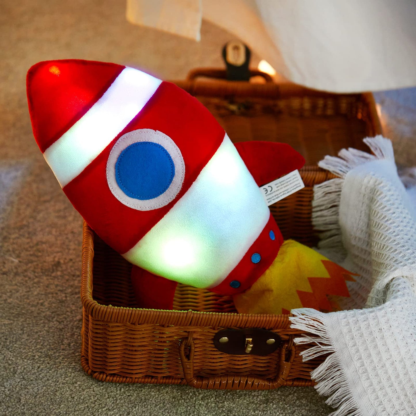 Bstaofy Light Up Red Rocket Plush Toys Stuffed Led Glow Soft Cozy Nightlight Kids Gifts For Toddlers On Birthday Christmas, 14.5’’