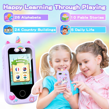 Kids Phone Toy Gift for Girls 3 4 5 6 7 8 Years Old, Toddler Smart Phone Dinosaur Learning Toys - Pretend Play Phones with Educa