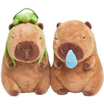 Simgoing 2 Pcs Cute Capybara Stuffed Animal 9'' Capybara Plush Cartoon Soft Brown Capybara Plushie Lovely Capybara Plush Gifts For Adults Birthday Party Favor Supply(Turtle Bag, Snot)