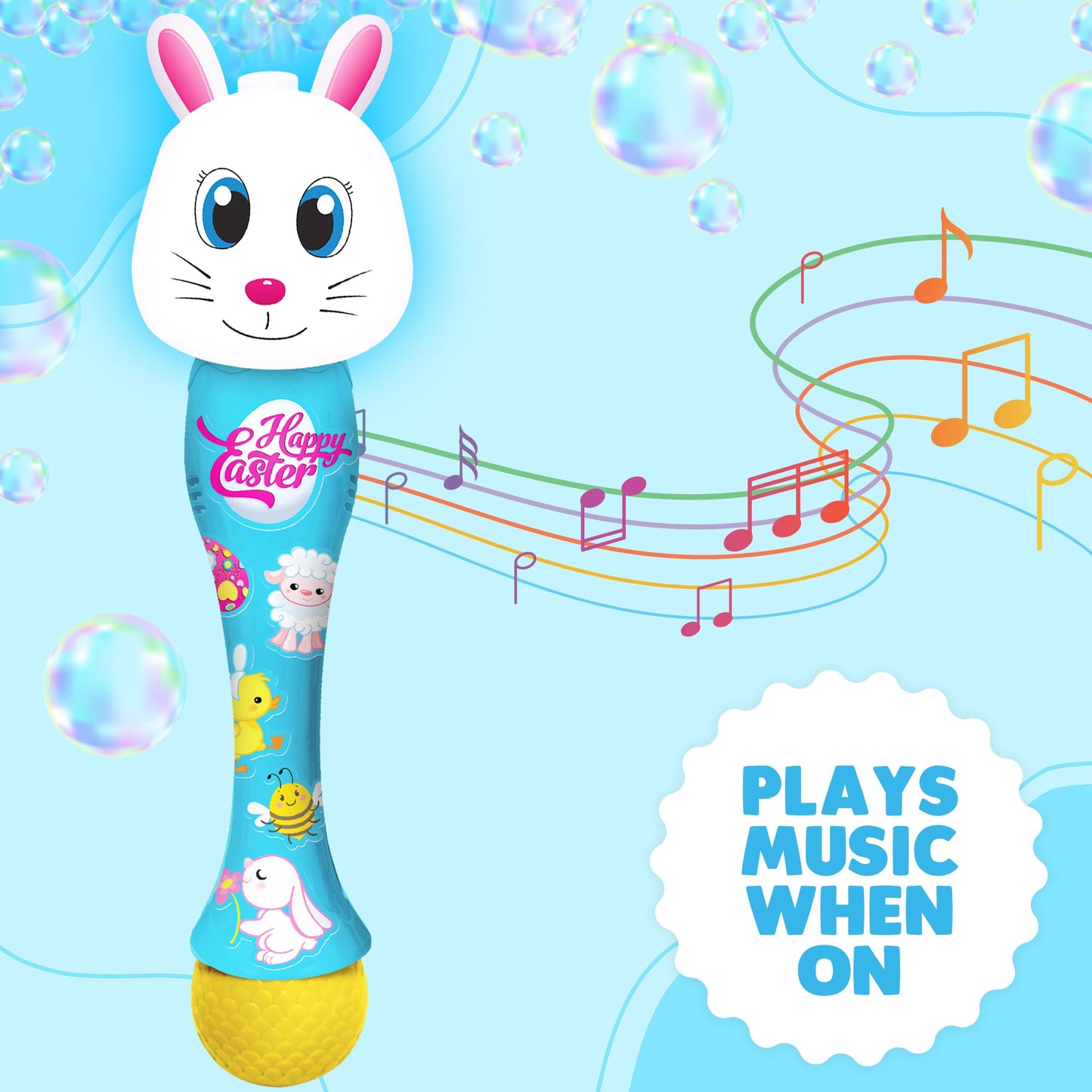 Artcreativity Easter Bunny Bubble Wand, Easter Basket Stuffers For Toddler, 14'' Light Up Automatic Bubble Maker With Led & Musi