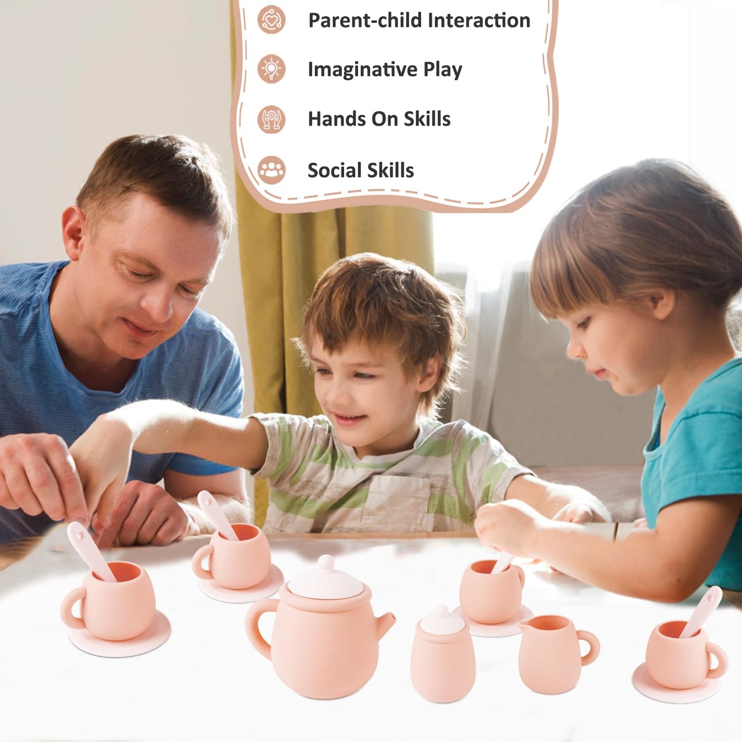 MCGMITT Silicone Tea Party Set, Toy Tea Set for Toddlers Kids, Includes Teapot, 4 Tea Cup and Coasters, Creamer, Sugar Bowl, 4 S