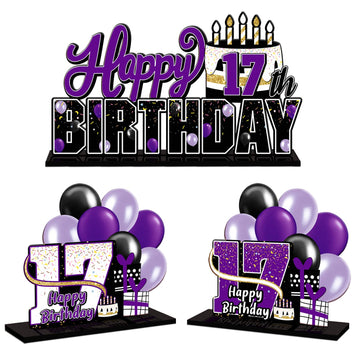 Lingteer Happy 17Th Birthday Purple Acrylic Table Topper Centerpieces Set - Cheers To Seventeen Years Old Birthday 17Th Bday Party Gift Decorations.