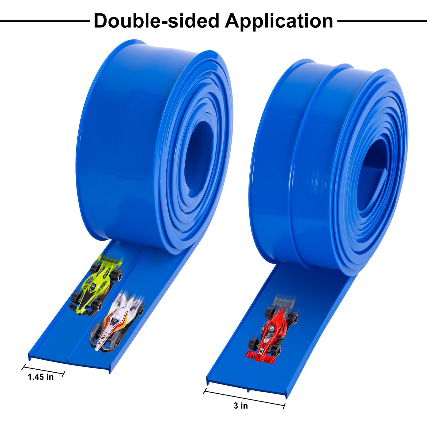 15 Ft Flexible Race Car Track for Kids, Double-Sided Racetrack for 1:64 Diecast Cars Toys, Rolls Up Portable Race Tracks with 4