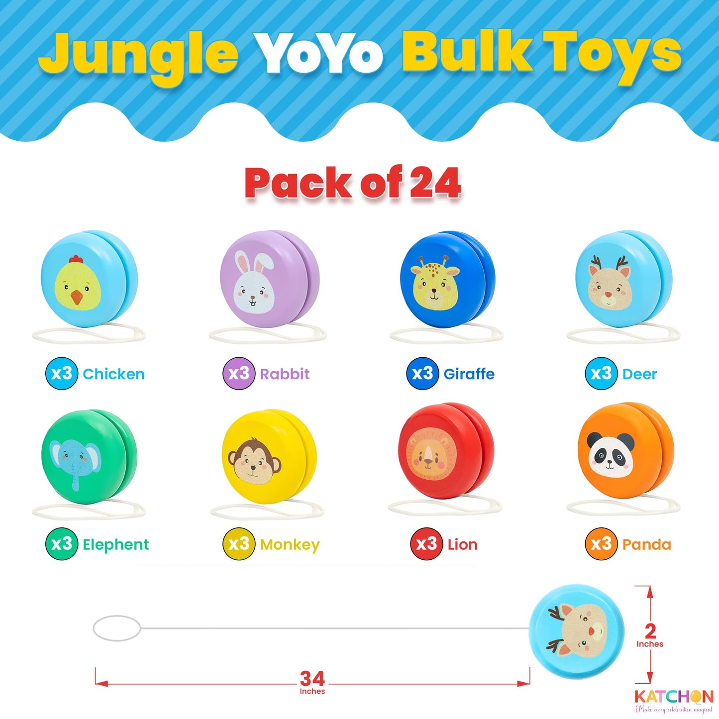 KatchOn, Jungle Animals Kids Party Favors - Pack of 24 | Yo-yos, Yoyo Bulk, Halloween Party Favors | Yoyo for Kids 8-12, Classro
