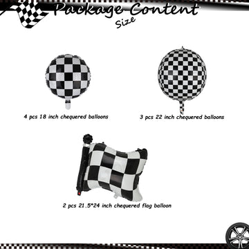 Black And White Checkered Balloons 9 Pcs 4D Checker Balloons Chequered Flag Balloons Race Car Balloons Baby Shower Boys 2Nd Birt