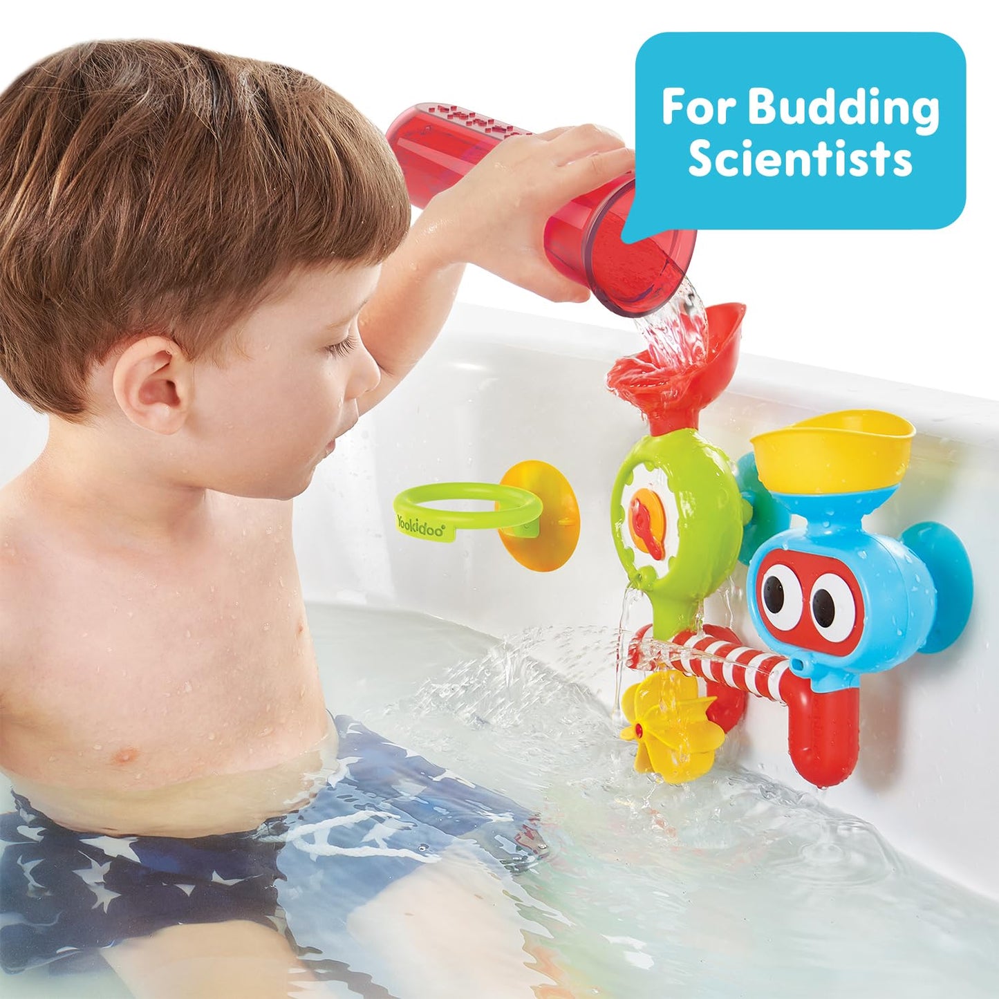 Yookidoo Baby Bath Wall Toy - Waterfall Spinning Gears, Rotating Googly Eyes, Small, Colorful - Model 40162, Mold Free for Ages 1-3