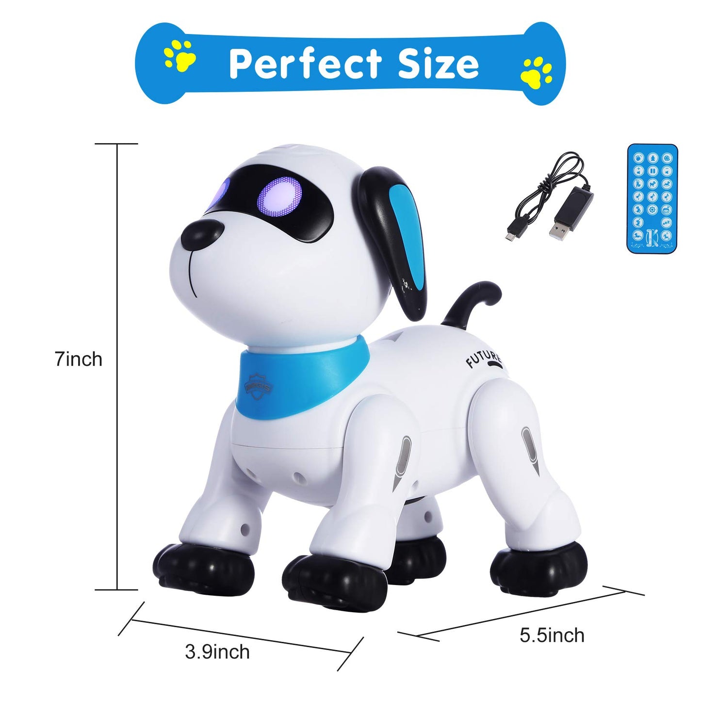 Yiman Remote Control Robot Dog Toy – Programmable Smart Robot Dog For Kids 3+, Interactive Dancing & Sound, Rc Stunt Robot Toys With Led Eyes, Electronic Pet Toy Dog For Boys & Girls Gifts (Blue)