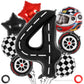 Race Car 4 Balloons, 40 Inch Racetrack Number 4 Balloon, Large Foil Mylar Racetrack Black 4 Balloon For 4 Year Old Birthday Race