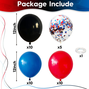 Red Blue Black Balloons, 12 Inch Helium Black Latex Balloon With Royal Blue Red Confetti Balloon Decor For Boys Super Spider Her