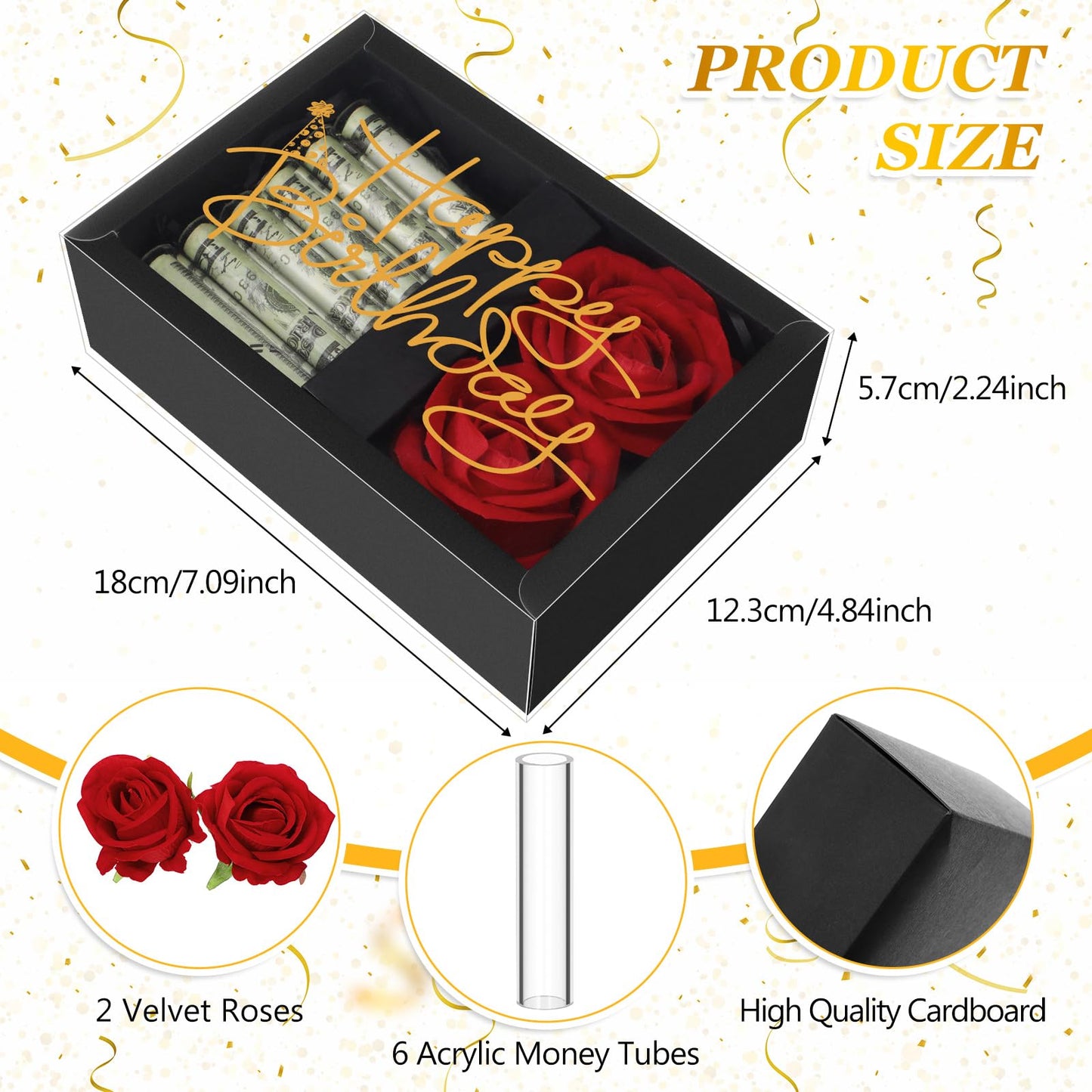 Croblissful Valentine'S Day Money Box For Cash Gift Happy Birthday Money Gift Box For Cash Gift With 2 Velvet Rose Flower 6 Acry