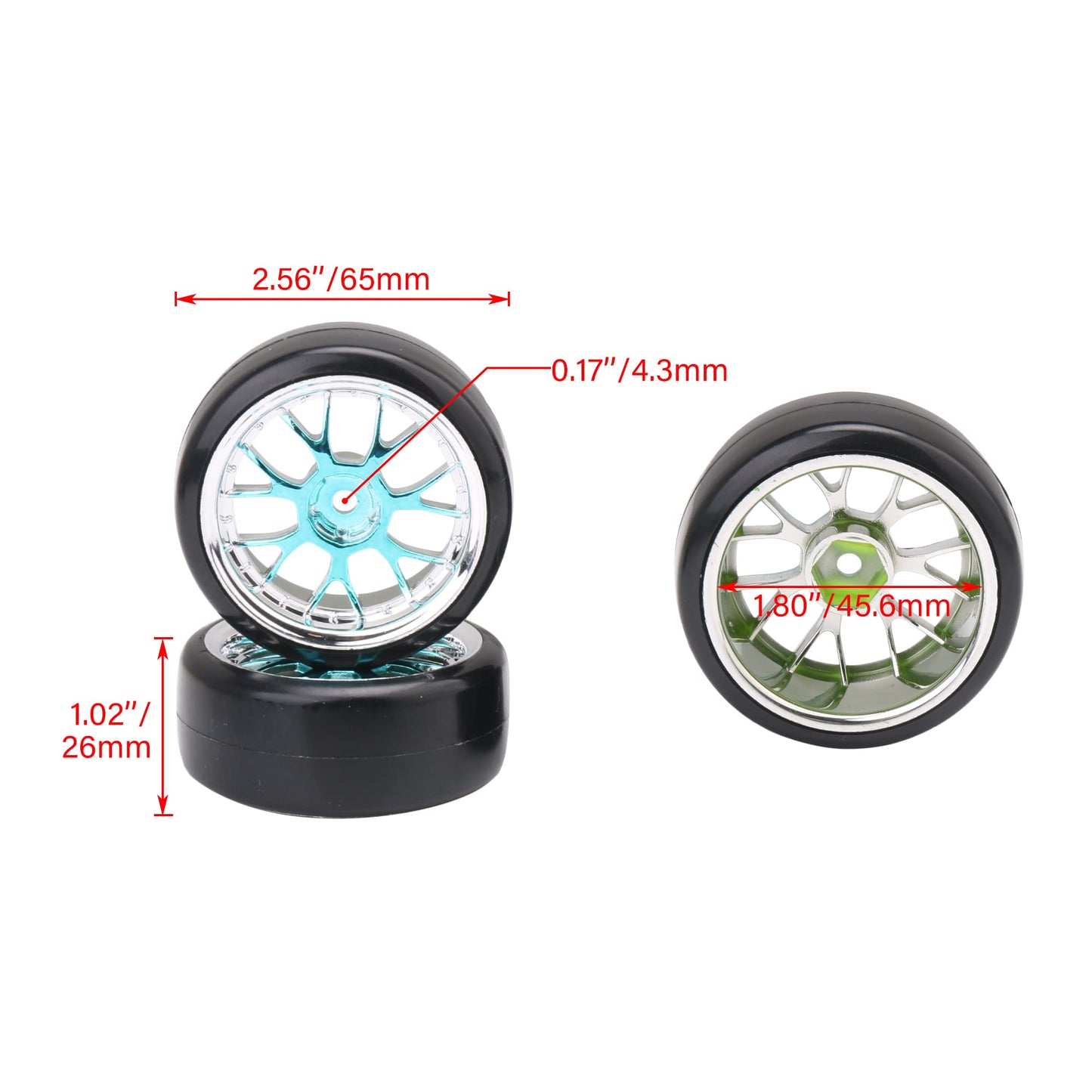 BQLZR Blue Plastic Y Shape Hub Wheel Rim with Smooth Tires for RC 1:10 On-Road Racing Car & Drift Car Pack of 4