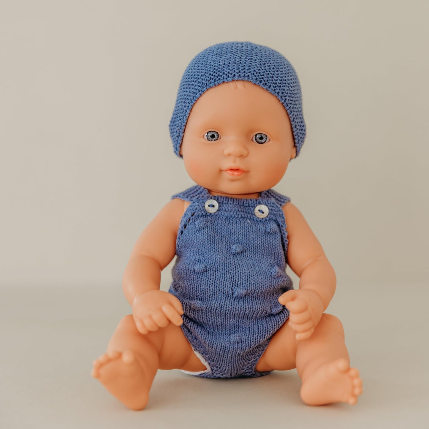 Miniland Clothes For Dolls 12 5/8'' Knitted Outfit Rompers & Bonnet - Eco, Made In Spain, Quality, Role Play, Educational