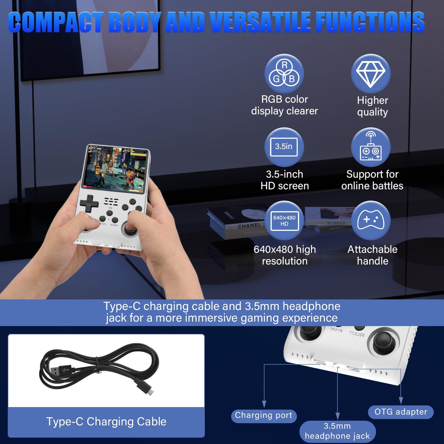 Best Brose 30000 Games In 1Handheld Game Console,3.5-Inch Ips Screen Retro Gaming Console,30000 Classic Games, 3800Mah,20+Mainstream Emulator,Built-In 256G Tf Card, White