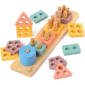 Nutty Toys Montessori Wooden Sorting & Stacking Toy - Top Learning Puzzle For 1-3 Year Olds - Shape & Color Recognition, Fine Motor Skills Development - Best Baby & Toddler Easter Gift 2025