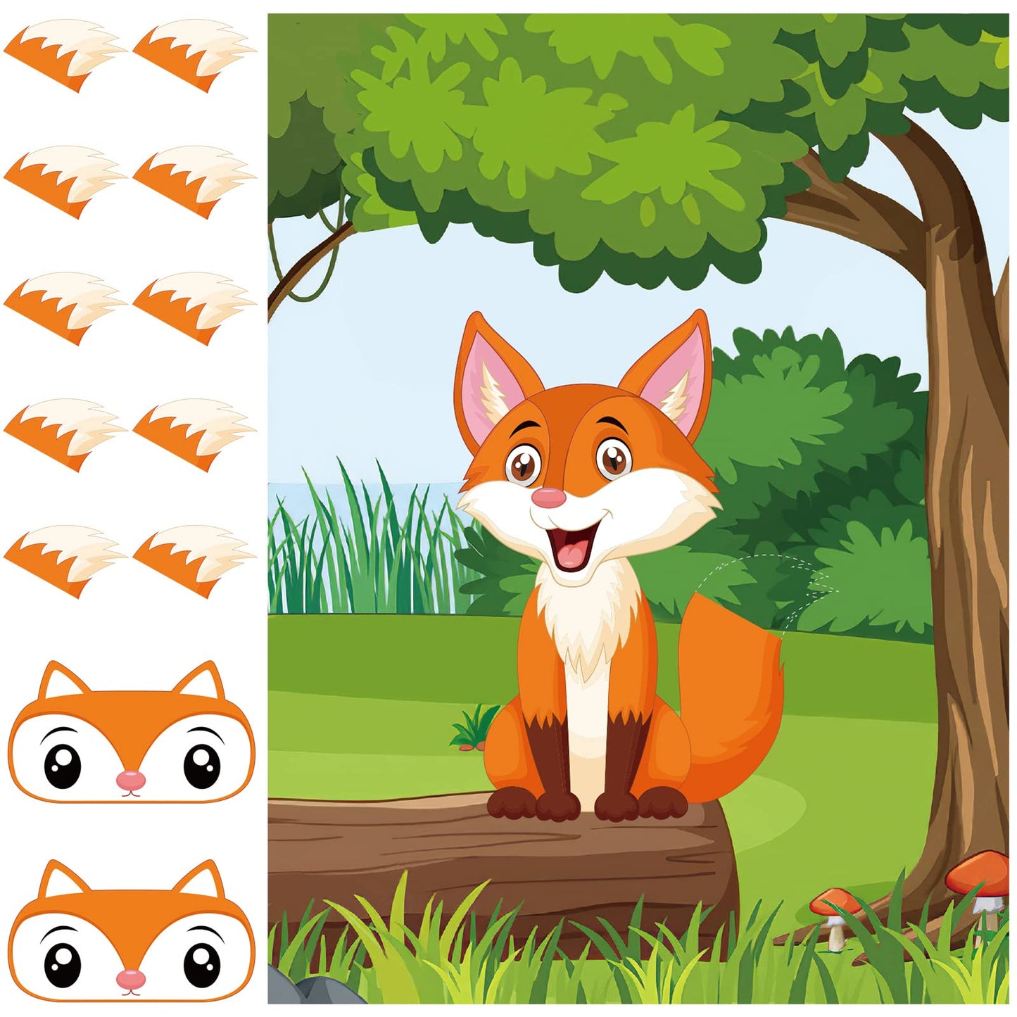 Astaron Pin The Tail On The Fox Party Game With 30 Tail Stickers For Forest Farm Birthday Supplies Pin Game, Boys Girls Animal Party Favors Christmas Decorations