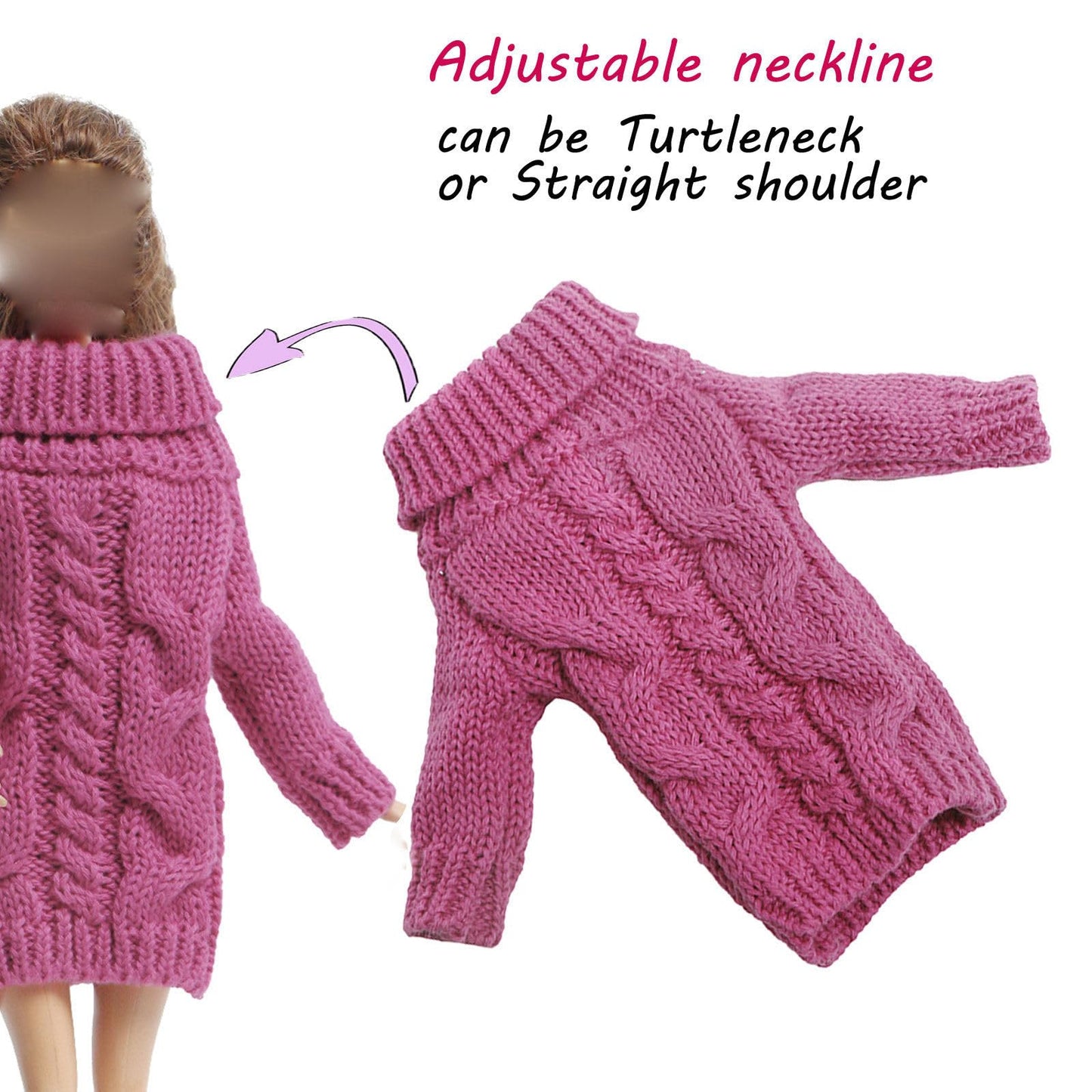 Bjdbus Winter Turtleneck Sweater Clothes For 11.5 Inch Girl Doll Accessories (Rose)