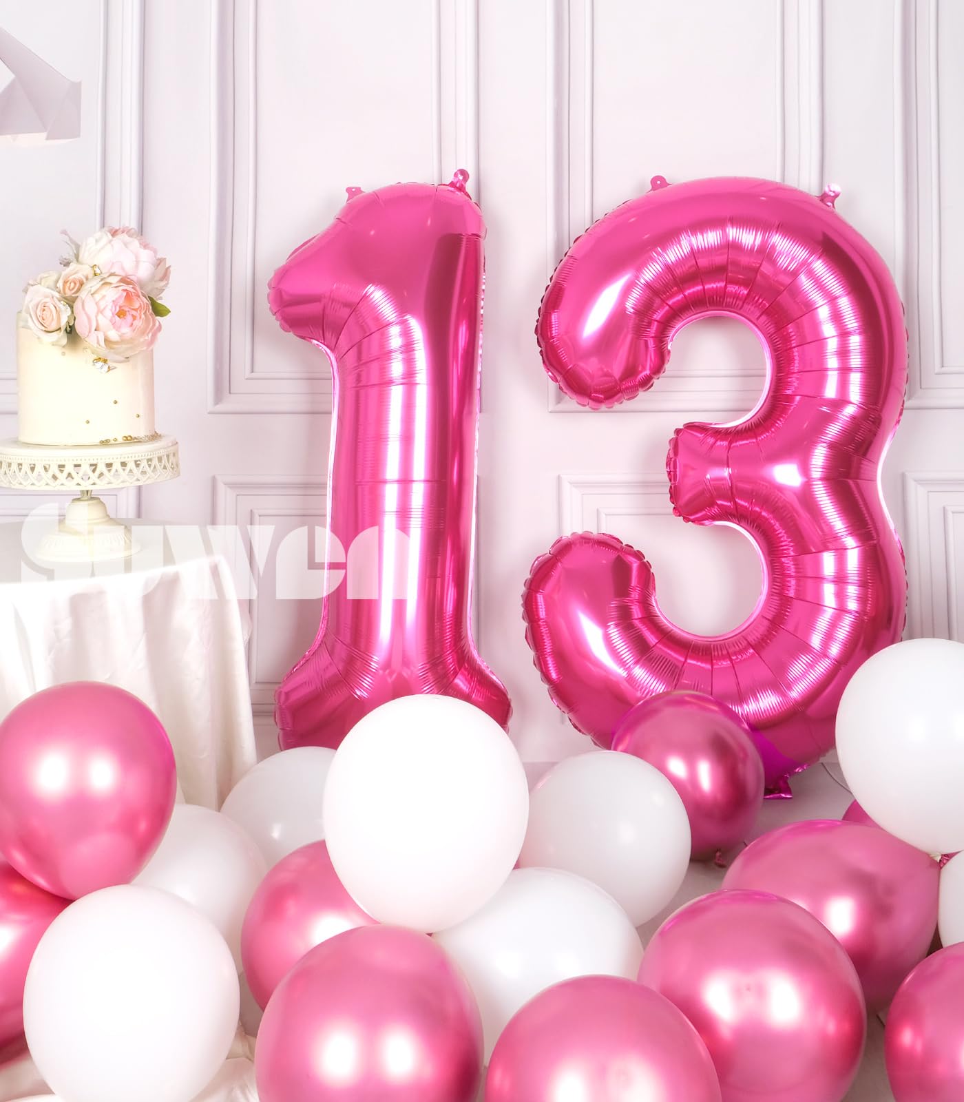 Suwen 40 Inch Hot Pink Large 13 Number Balloons Big Foil Helium Number Balloons 0-9 Jumbo Happy 13Th Mylar Birthday Party Decora