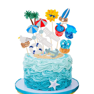 Zyozique 1 Set Hawaiian Beach Cake Decoration Summer Beach Chair And Umbrella Cake Toppers Green Palm Tree Cake Toppers For Hawa