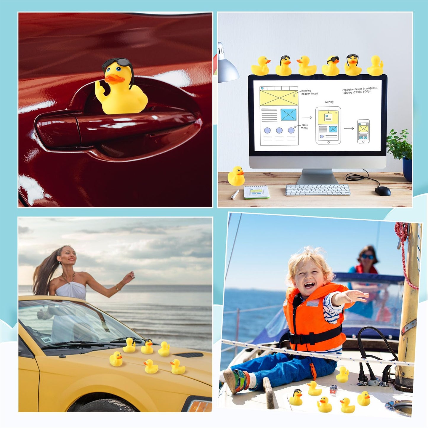 Fingertip Wd 50 Pcs Rubber Ducks With Sunglasses,Squeak Finger Duck Bath Toys,Funny Rubber Ducks Rubber Figurines Mini Ducks For