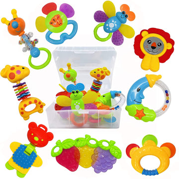 Aiviai Baby Toys 0-6 Months Infant Toys 0-3 Months Infant Rattles Baby Rattle Teether Toy Set With Storage Box Musical Rattles For Newborn Boy Girl Gifts Set With Baby'S First Rattle Teether (11Pcs)