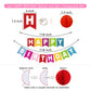 Happy Birthday Banner, Rainbow Birthday Banner, 6 Honeycomb Balls, 8 Metallic Hanging Swirls And Circle Parper Garland, Happy Birthday Decorations