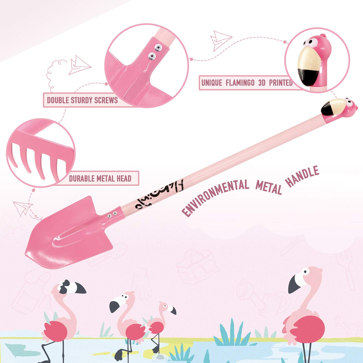 Altdorff Kids Rake and Shovel Set  29.6'' Kids Long Hand Tools Include Rake  Leaf Rake  Shovel  Hoe and Mini Garden Hand Tools  Gardening Toy Gift for Girls Age 3+ Years(Pink)