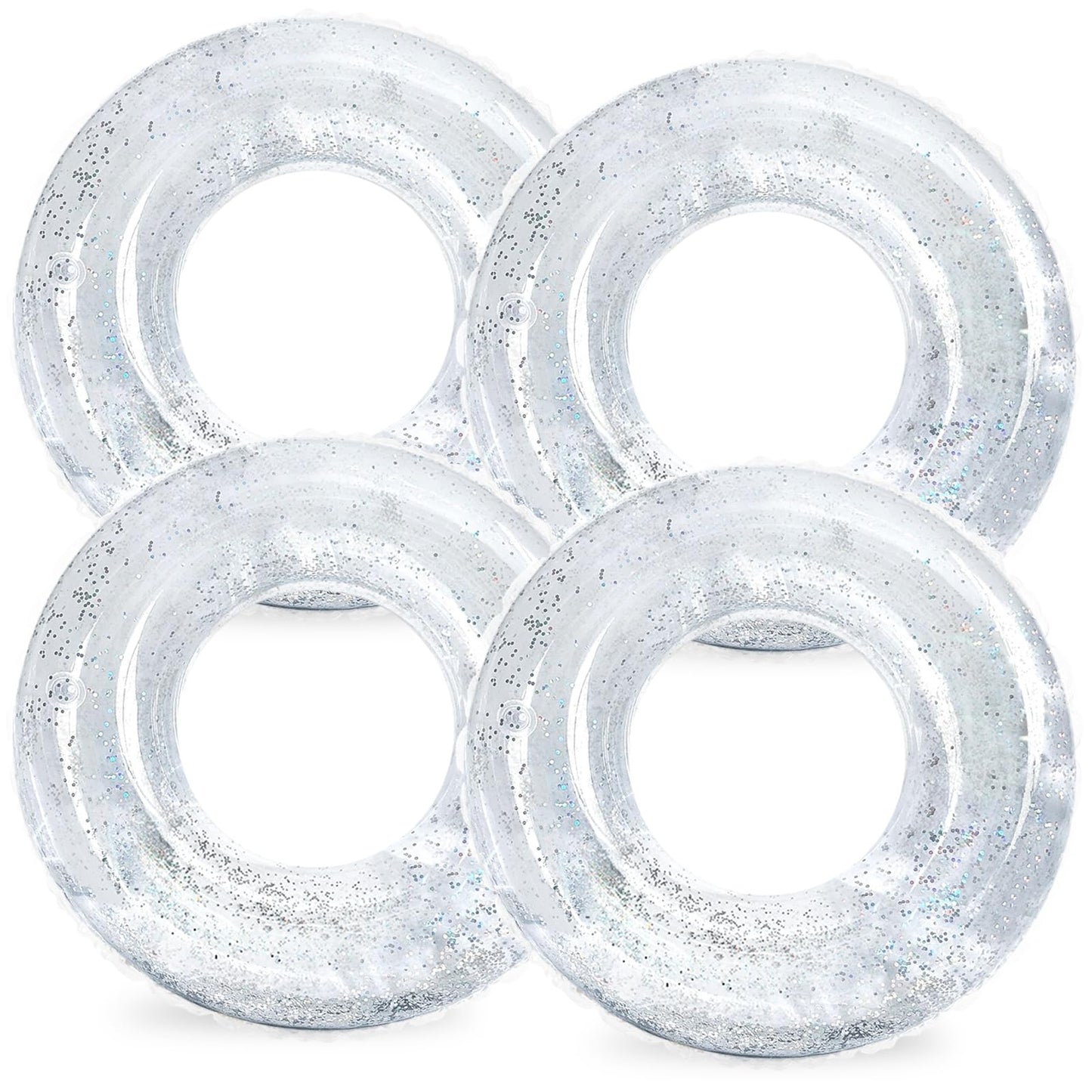 Whaline 4Pcs Inflatable Pool Floats Toys Clear Swim Tubes Rings Glitter Silver Pool Tube For Kids Boys Girls Outdoor Summer Swim