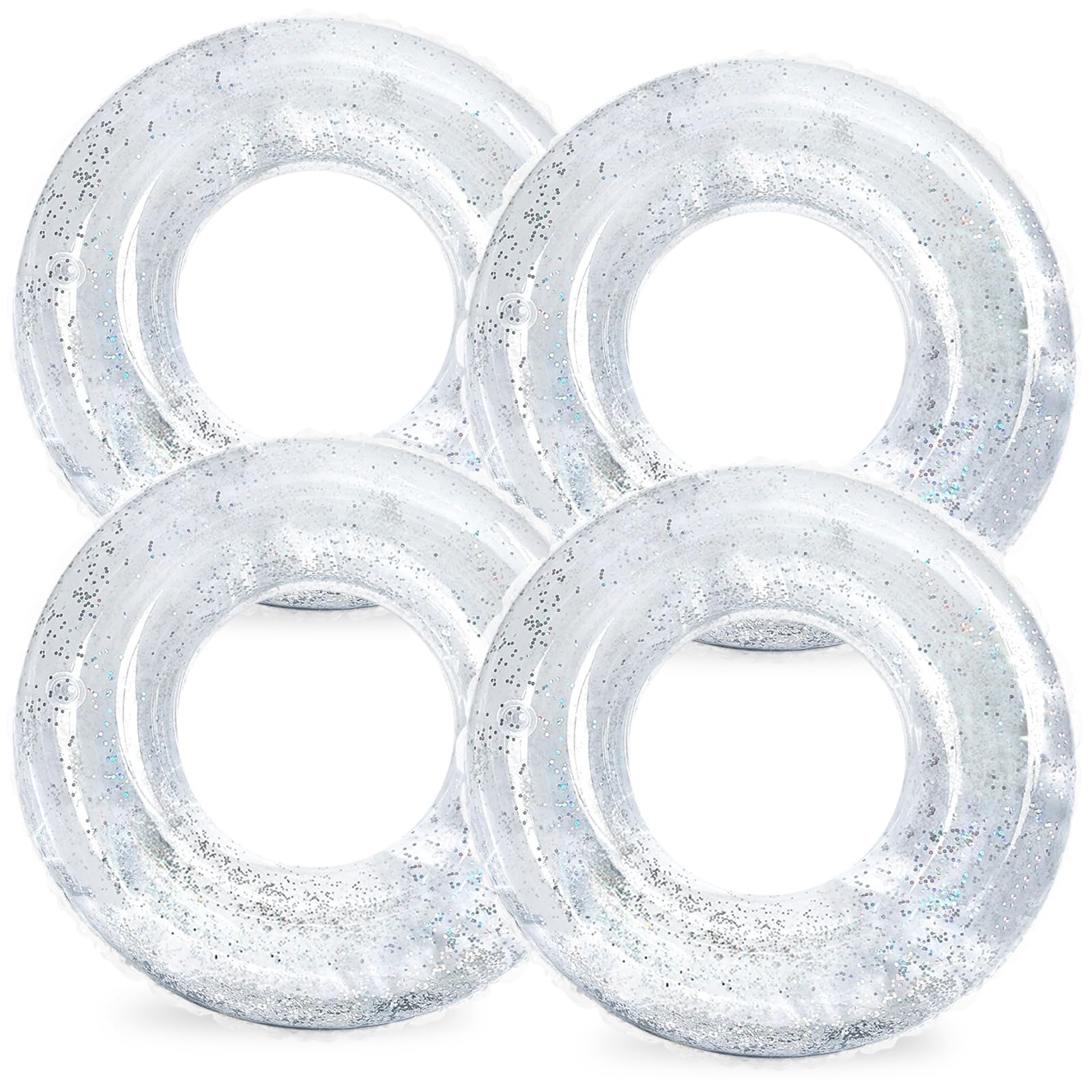 Whaline 4Pcs Inflatable Pool Floats Toys Clear Swim Tubes Rings Glitter Silver Pool Tube For Kids Boys Girls Outdoor Summer Swim