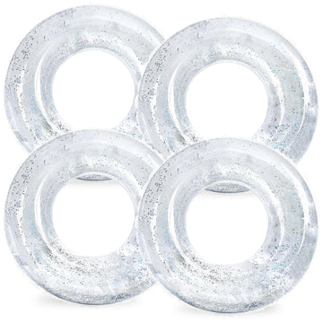 Whaline 4Pcs Inflatable Pool Floats Toys Clear Swim Tubes Rings Glitter Silver Pool Tube For Kids Boys Girls Outdoor Summer Swim