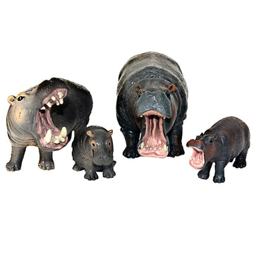 Funshowcase African Jungle Animals Toy Hippos Hippopotamus Figure Realistic Plastic Figurine Playset Lot 4-Piece