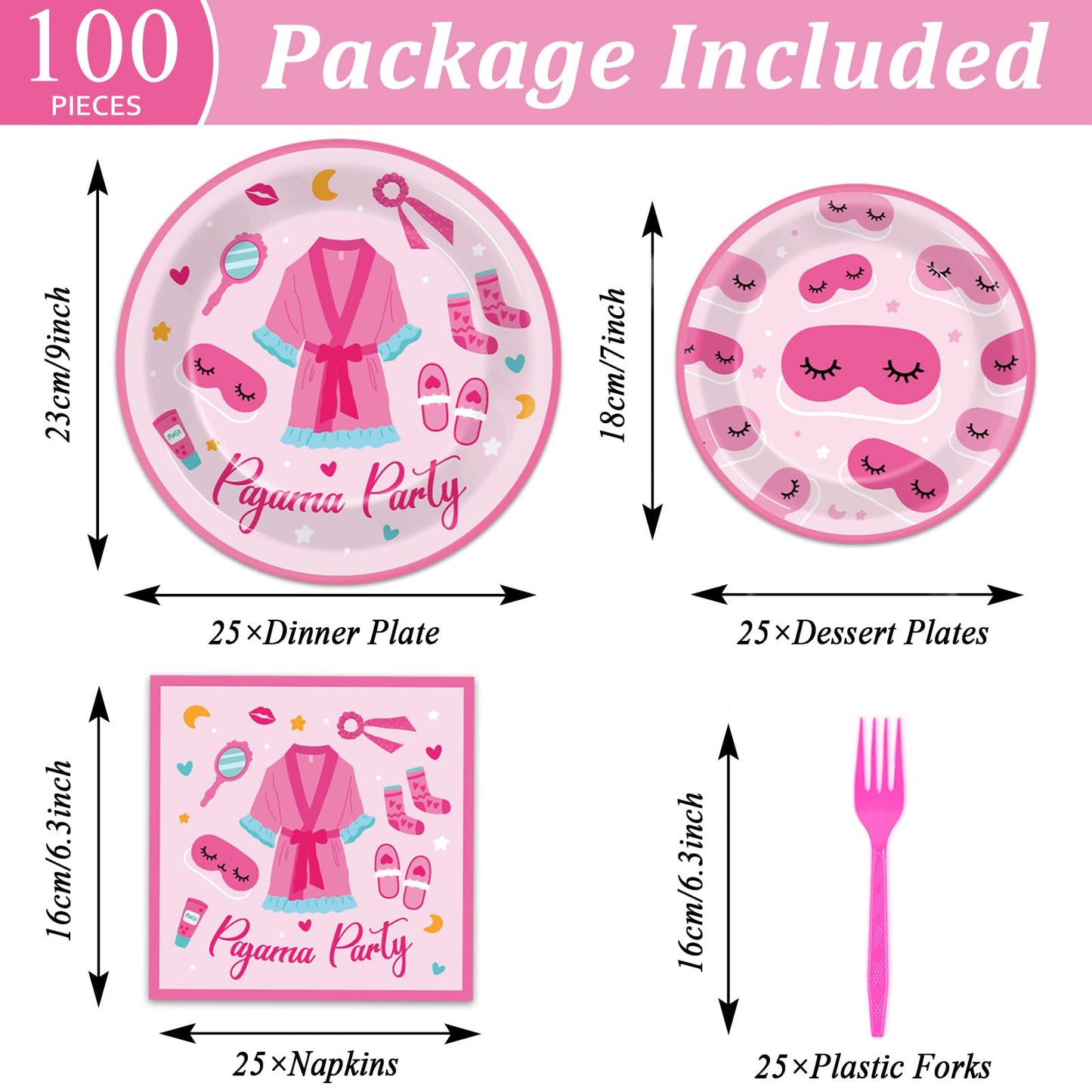 100 Pcs Pajama Party Supplies Sleepover Party Supplies For Girls Sleepover Paper Plates Napkins Spa Slumber Party Tableware Set