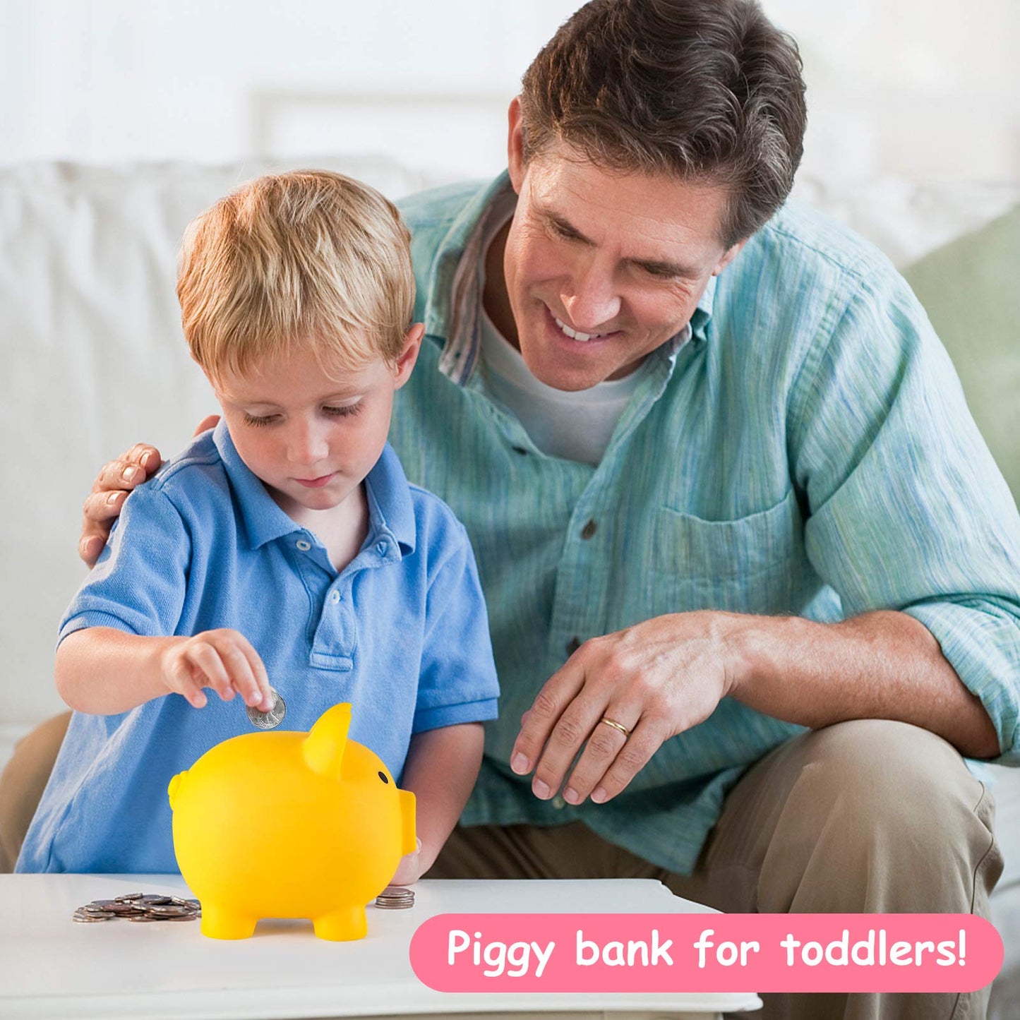 Piggy Bank, Unbreakable Plastic Money Bank, Coin Bank For Girls And Boys, Medium Size Piggy Banks, Practical Gifts For Birthday, Christmas, Baby Shower (Yellow)