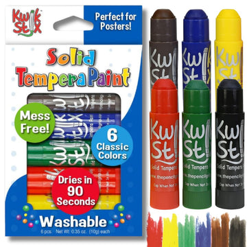 Kwik Stix Solid Tempera Paint Sticks, 6 Colors, Washable Paint Sticks for Kids, Super Quick Drying, Non-Toxic, Allergen Free, Pa