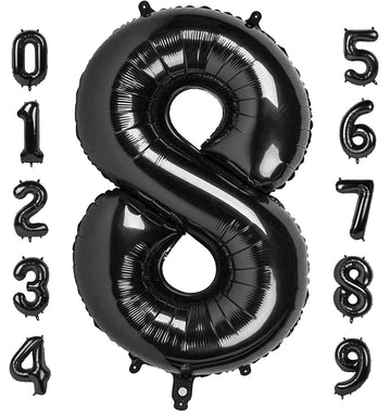 40 Inch Number 8 Balloon, Giant Black 8 18 28 80 Birthday Balloons For Men Boys, 8Th Birthday Decorations Party Supplies, Weddin