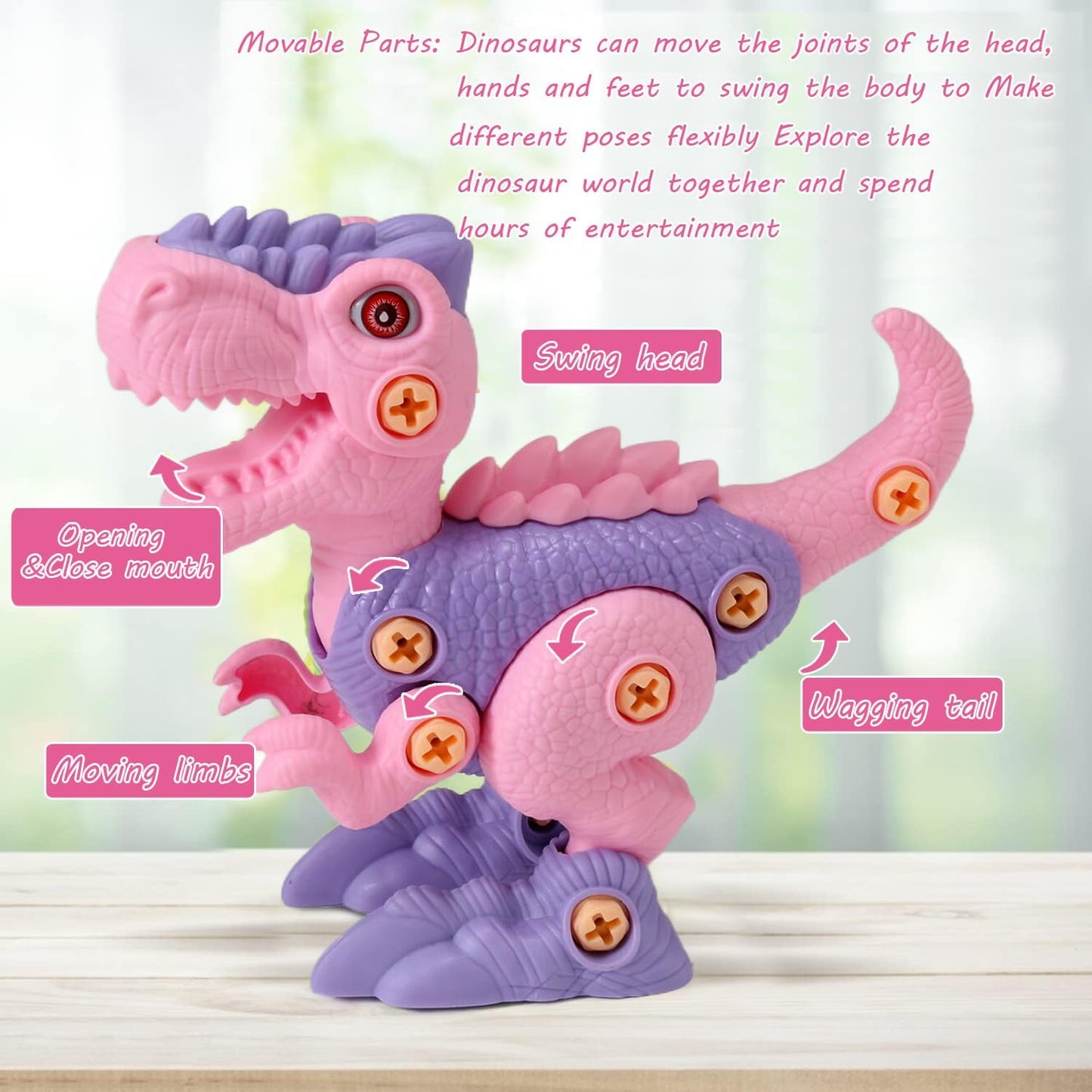 FREE TO FLY Take Apart Dinosaur Play Set - Pink Educational Toys for Girls 3-8, Plastic, Model RS009-4, Perfect for STEM Learning and Sensory Play