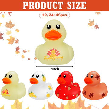 Libima 24 Pcs 2 Inch Fall Mini Rubber Ducks Thanksgiving Rubber Duckies With Pumpkin Leaf Turkey Printed Fall Theme Rubber Ducks