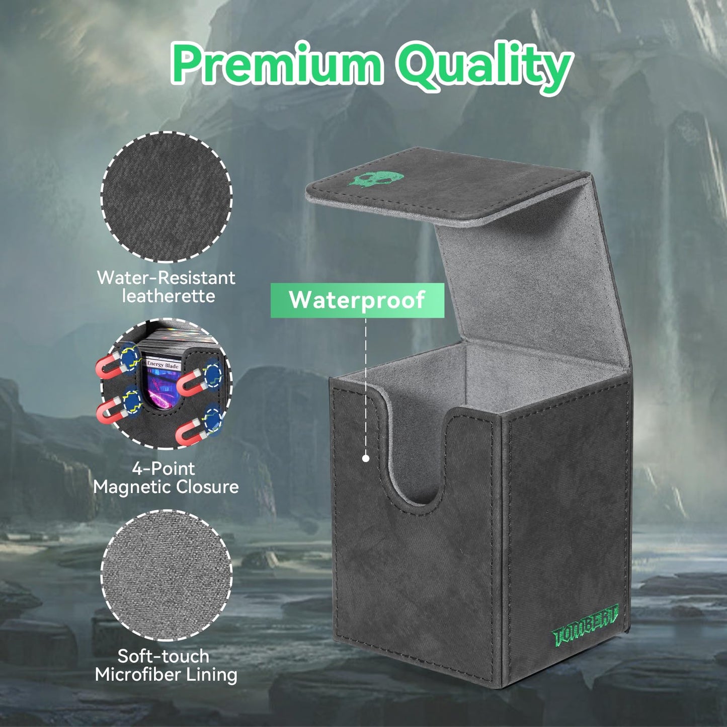 Tombert 150+ Premium Deck Box For Mtg, Ptcg, Large Capacity With 2 Dividers, Fits 150+ Sleeved Cards Tcg Trading Card Games (Gre