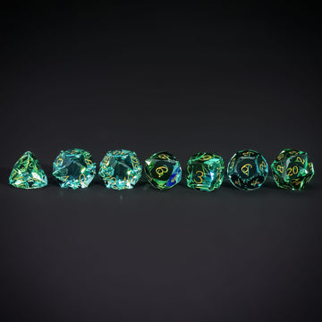 Udixi 7-Piece Glass Dice Set D&D, Multifaceted Diamond-Cut Glass Dnd Dice For Dungeons And Dragons Rpg Tabletop Games (Green And