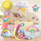 6Th Birthday Decorations Girl, 6Th Rainbow Birthday Balloons Set With Sun Rainbow Gradient Stars And 40 Inch Number 6 Foil Ballo