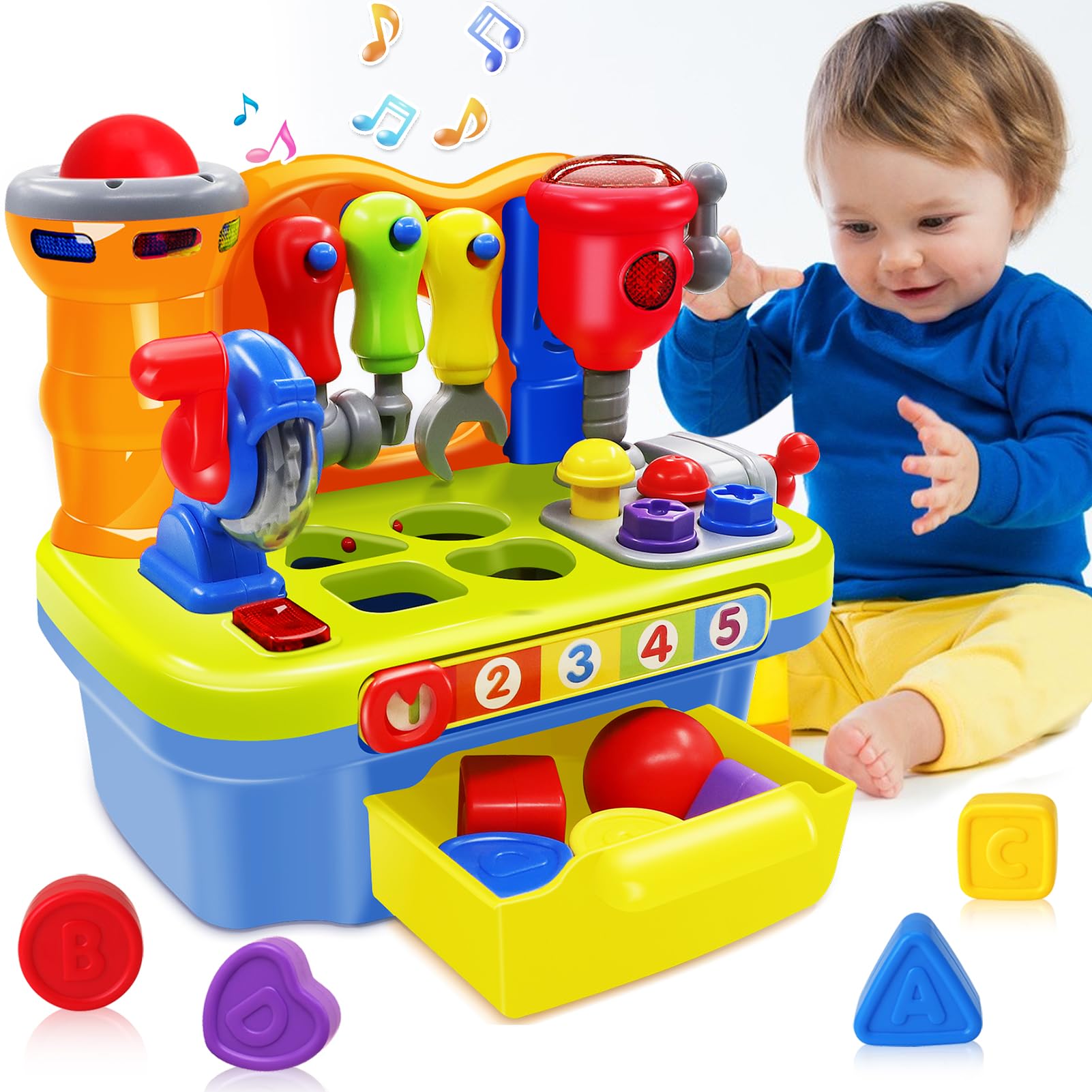 Syaomunly Baby Toys For 1 Year Old Boy Girl Musical Learning Workbench For 1 2 Year Old Boy Birthday Gift Early Educational Sound Shape Toddler Toys Age 1-2 Tool Set For Kids 12-18 Months