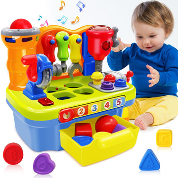 Syaomunly Baby Toys For 1 Year Old Boy Girl Musical Learning Workbench For 1 2 Year Old Boy Birthday Gift Early Educational Sound Shape Toddler Toys Age 1-2 Tool Set For Kids 12-18 Months