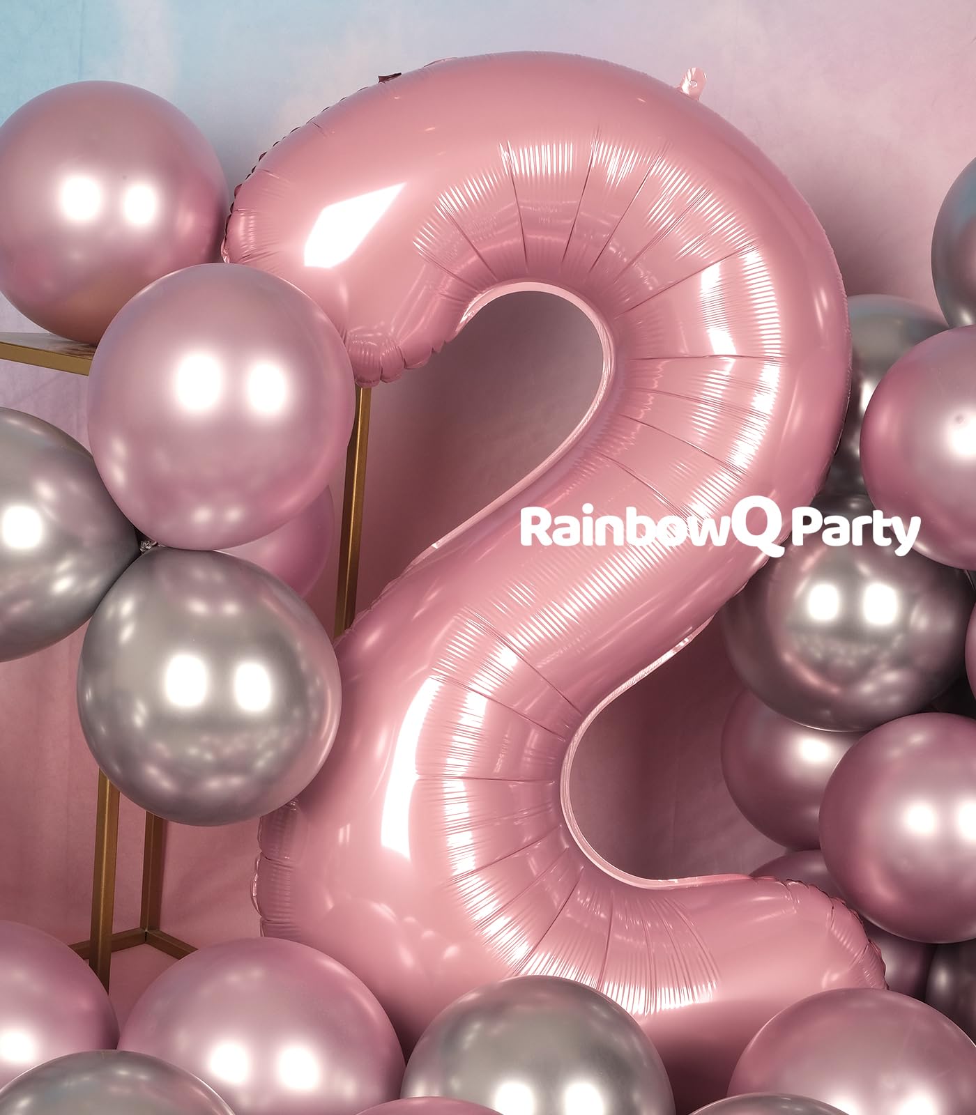 Rainbowq Party 2 Balloon Number 40 Inch For Boy Or Girl Big Pink 0-9 Foil Mylar Large 2 Number Balloon Happy 2Nd Birthday Party