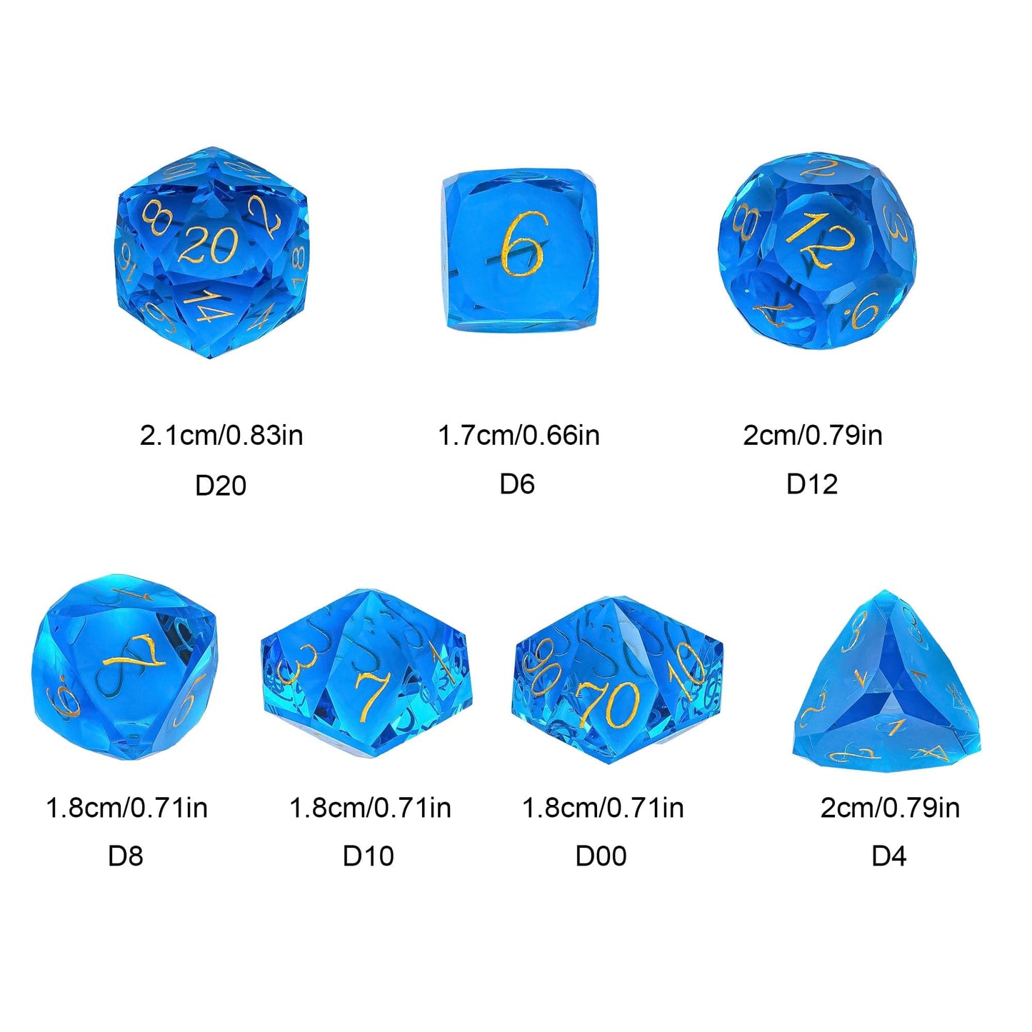 UDIXI 7-Piece Glass Dice Set D&D, MultiFaceted Diamond-Cut Glass DND Dice for Dungeons and Dragons RPG Tabletop Games (Blue)