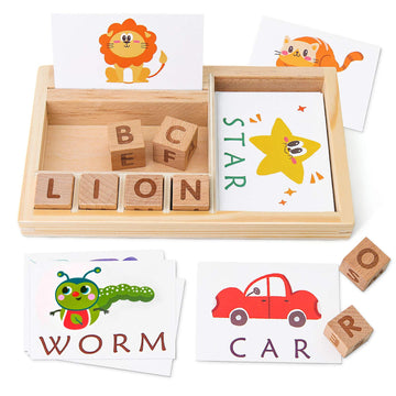 Coogam Spelling Games, Wooden Matching Letters Toy With Flash Cards Words, Montessori Abc Alphabet Learning Educational Puzzle Gift For Preschool Boys Girls Kids Age 3 4 5 Years Old
