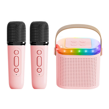 Mini Karaoke Machine For Kids,Portable Bluetooth Speaker With Wireless Microphone For Kids Toddler,Gifts For Girls And Boys Birthday (Pink 2 Mic) (Pink 2 Mic)
